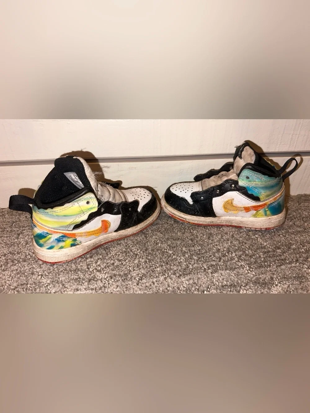 Nike Kids High-Top Sneakers in Black, White and Orange with Multicolor Accent